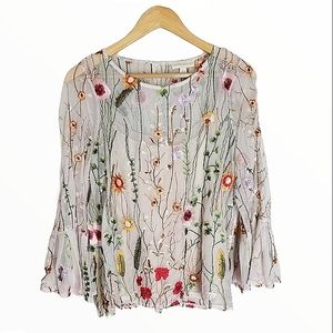Cynthia Rowley Sheer Embroidered Flower Top Large